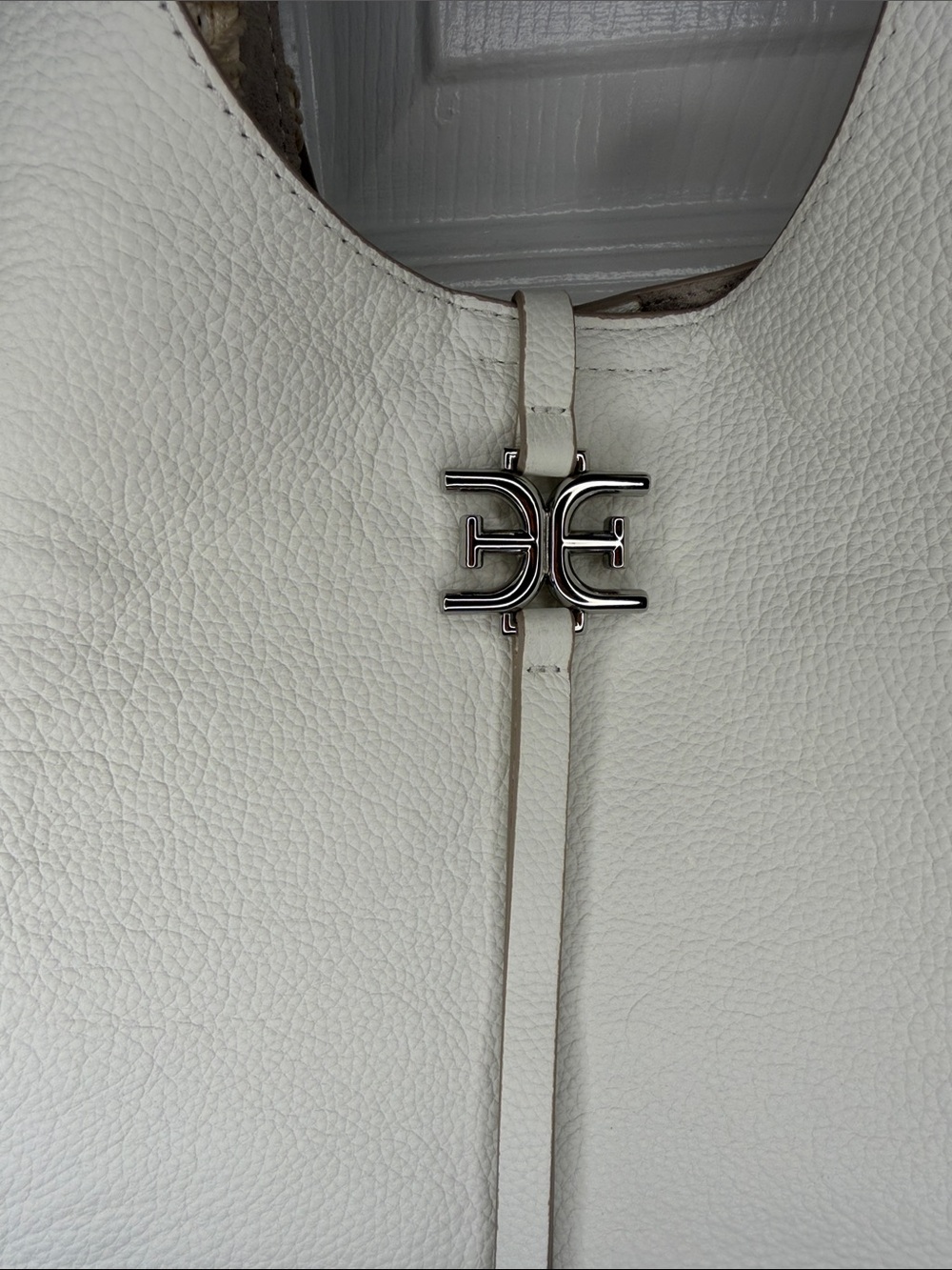Sam Edelman White Leather & Beige Woven Shoulder Bag - Picture 2 of 8